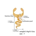 Macro detail of 18k gold plated snake ring with freshwater pearl and size measurements - Gold Four Layer Open Snake (A278)
