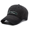Gorra de béisbol de mezclilla negra vintage con bordado verde New York City casual - Ajustable / Negro
