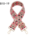 Detail of ethnic jacquard purse strap with pink floral embroidery and gold metal clasps - B10-19/Gold
