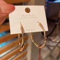 Chic 18K gold plated twisted hoop earrings with S925 silver needles and diamond cut texture - Twisted Large Hoop / Gold