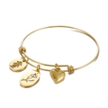 Adjustable gold bangle with girl silhouette, heart, and floral pendants - Gold Color February (KB158055-Z)