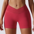 Damen Yoga Shorts mit hohem Bund, Cross-V-Taille Design in tiefem Rosé-Pink nahtlos - 2XL / Fuchsia