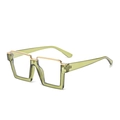 Square oversized spectacles in transparent olive green with gold metal accents - Gold Green Anti-Blue Light