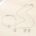 Three-piece silver heart jewelry set including a necklace, bracelet, and stud earrings - 3-Piece Set (Necklace+Bracelet+Earrings) / Steel Color (KS221865-HR)