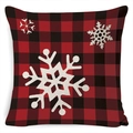 Housse de coussin de Noël en lin avec carreaux rouges et blancs et flocons - A-11 / 45*45cm Housse + Garnissage