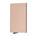 Detail of rose gold RFID blocking aluminum card holder with bottom pop-up slider mechanism - Gold