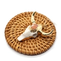 White resin bull head pendant with gold plating and pink crystal stone inlay - 47x47mm / Pink/White/Gold