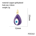 Purple teardrop Evil Eye pendant in gold plated copper finish for hip hop necklaces - Purple/P00262
