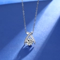 Macro shot of a brilliant round-cut zircon pendant with micro-paved crossed silver arcs - Xl-40 (with Chain)
