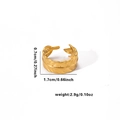 Detail view of gold feather ring with size measurements and brushed texture finish - Exquisite Feather (#0273)