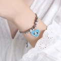 Silver evil eye heart bracelet with polished beads and crystals on a snake chain - E447-Steel Color Bracelet