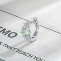 Silver earring with light green zircon and clear stones in a minimalist huggie style - Mint Green