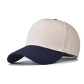 Detail view of cotton baseball cap with beige crown and navy blue brim contrast - Adjustable / Navy Blue