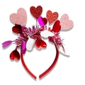 Red sequin heart headband for Valentine's Day party with sparkling fringe accents - 4 Hearts + Pull Flower Wire