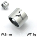 Perle cylindrique en acier inoxydable argenté, lettre Y évidée, 8mm large, poids 1g - Lettre Y (KLJ1320-Z)