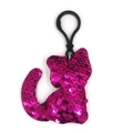 Rose red fish scale sequin cat keychain with black plastic hook for handbags - Cat