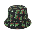 Black bucket hat featuring cute green frog cartoon print in a minimalist studio shot - Frog Style (Black) / 58cm