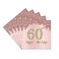Roségoldene Servietten zum 60. Geburtstag mit glitzernder Diamantschrift auf weißem Grund - 60. Geburtstag Servietten