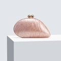 Pink marble acrylic evening clutch bag with golden spherical clasps on white stand - Lotus Pink
