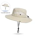 Beige sun hat with breathable mesh and adjustable strap in cowboy style - Deep Beige