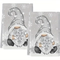 2-piece set of microfiber Christmas kitchen towels featuring grey gnome and snowflake print - Design 3 (2PCS)