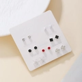 Set of 7 fashion earrings with pearls and crystals in various styles for daily wear - Black Red Flower Snowflake Style (E1994-1)