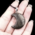 Handheld crescent moon natural pyrite stone pendant necklace with black cord - 30mm Pyrite