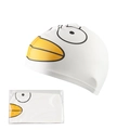 White polyester swim cap for adults featuring a cute cartoon duck face print - Funny White Duck Pattern