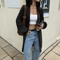Gilet long noir en maille pour femme, manteau décontracté coupe ample pour l'automne - S / Noir