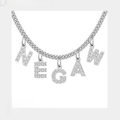 Custom silver stainless steel necklace with five sparkling zircon letters spelling NEGAN - 5 Letters / Steel