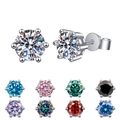 Klassische Sechs-Klauen-Ohrstecker aus S925 Sterlingsilber in neun Edelsteinfarben - Lila Moissanit / 1.0ct+1.0ct (Weißgold)
