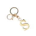 Detail of golden stainless steel keychain with letter S pendant and lobster clasp - Letter S