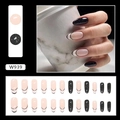 Unghie finte ovali lunghe nere glitterate con linee e base rosa set 24 pz - Linee Estetiche Nere (W939) / Tipo di Colla