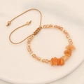 Handmade woven natural stone bracelet with orange crystals and adjustable gold beads - 5# Coffee