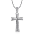 Hip hop silver-tone stainless steel cross pendant necklace with sparkling rhinestones - Silver Color Single Pendant