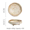 Japanese style tripod ceramic pasta bowl with brown spiral wood grain pattern - Brush Stroke Tripod Spiral Deep Plate