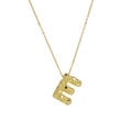 Golden balloon bubble initial E pendant necklace with fine textured finish for women - Necklace E