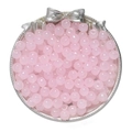Macro view of 8x7mm pink glass apple beads for DIY jewelry making in a silver container - Light Pink Apple Lampwork Beads