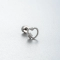 Silver-colored heart-shaped ear stud with a beaded texture design on a neutral background - Twisted Rope Texture Heart Style(A113-1#) / Single Piece