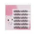 Self-adhesive cluster eyelashes kit with 6 rows of dense black lashes in pink packaging - Glue-free Socialite Style