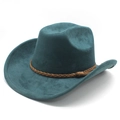 Classic wide brim dark green faux suede fedora hat with tassel trim for women - M (56-59cm) / Peacock Green (Suede)