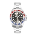 Men's silver stainless steel watch with red and blue crystal bezel and grey dial - Silver Red Blue