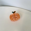 Pinza de pelo de calabaza de Halloween en resina naranja con detalles y hojas verdes - Cabeza de Calabaza