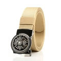 Khaki nylon canvas belt with black gothic cross buckle and rhinestone details - Gun F151 Round Rhinestone Cross (Khaki)
