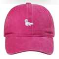Close-up of cute squirrel embroidery on rose red washed cotton baseball cap texture - Rose Red