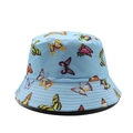 Light blue cotton bucket hat with colorful butterfly print for outdoor sun protection - M (56-58cm) / Blue