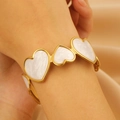 Golden heart bangle with white marble inlay and polished minimalist open design - Oil Drip Marble Heart (1642)