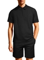 Set uomo polo e pantaloncini in maglia a nido d'ape nero con una vestibilità comoda - Nero