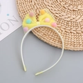 Kids hair hoop with yellow mesh bow and colorful pom-poms on white plastic band - Yellow Headband / Yellow