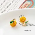 Cute realistic orange fruit drop earrings made of alloy and enamel with leaf details - 13# Orange Type 01